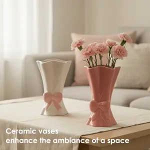 Cute Bowknot Ceramic Vase, Multi-Use Decorative Vase for Living Room, Wedding & Daily Use, Elegant Home Décor Accessory