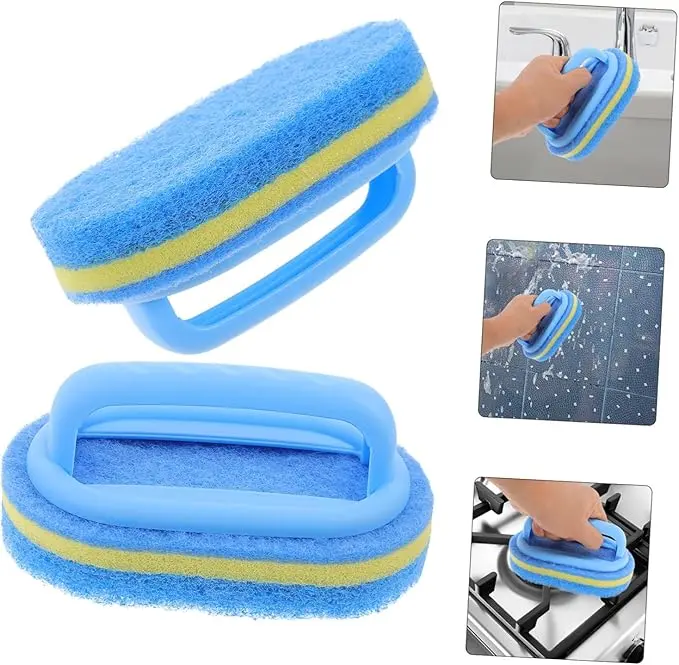 2PCS Easy Grip Cleaning Scrubber – Handheld Sponge Brush for Kitchen & Bathroom, Perfect for Deep Cleaning Sinks, Tiles & Stovetops
