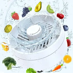 Fruit and Vegetable Washing Machine. Rotatable Fruit and Vegetable Purifier. The Fruit Cleaner Device Automatically Turns on in The Water. Use Water Rotator and OH  Purification Technology