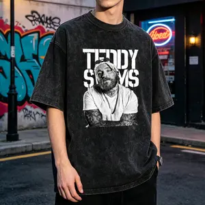 Teddy Boy Style Men's Vintage Washed T-Shirt Teddy Swims Portrait Print Oversized Graphic Tee Outdoor Casual Short Sleeve