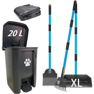 Dog Poop Trash Can for Outdoors with Extra Large Pooper Scooper & 50 Waste Bags - 20L/5 Gallon Large Dog Poop Trash Can Outside with Lid and Removable Inner Bucket Waterproof Odor Control for Backyard