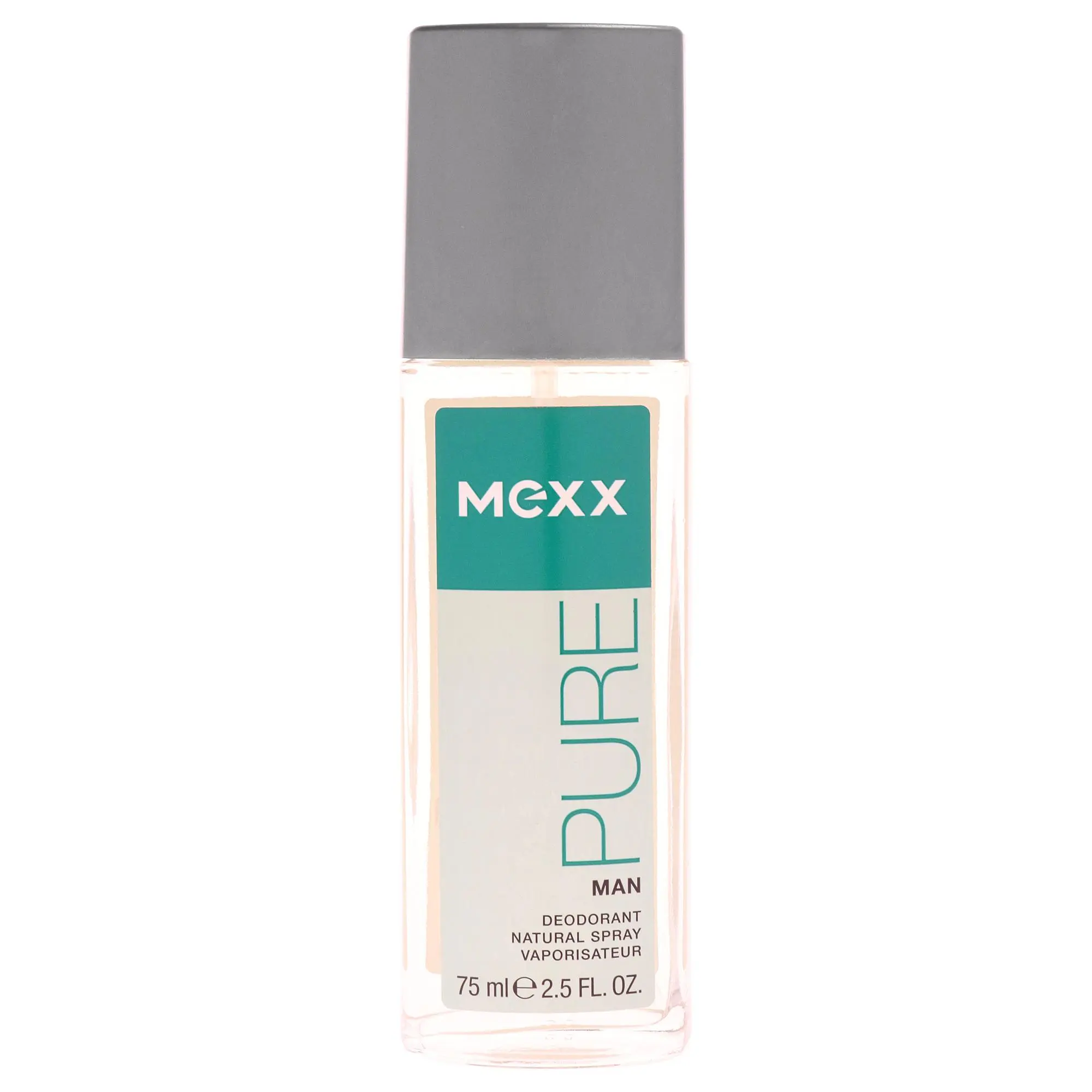 Mexx Pure Deodorant Spray for Men, 2.5 oz (75ml) Natural Spray, Male Care Product for Daily Application