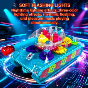 Boys Electric Toy Tank Car, Transparent Body, Rotating Mechanical Gears, All-Round Walking, Cool Lights Music Engineering Tank (no Battery)