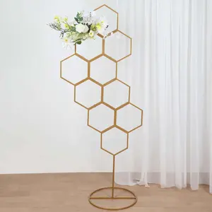 Gold Metal Honeycomb Floor Standing Balloon Display Arch, Wedding Flower Frame Backdrop Stand 6ft