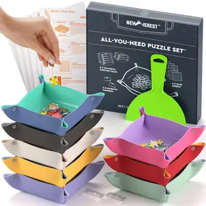 Newverest All-You-Need Puzzle Set: 8 Puzzle Sorting Trays for up to 2000 Pieces, 6 Glue Sheets, 1 Large Scraper & 2 Adhesive Hangers in Gift-Ready Packaging – Must-Have Saver Kit for Puzzle Lovers