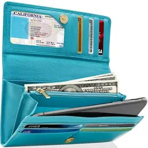 Leather Clutch RFID Wallets For Women - Big Womens Wallet Accordion Purse Organizer Zip Coin Pouch With Removable Checkbook Cover Gifts For Women