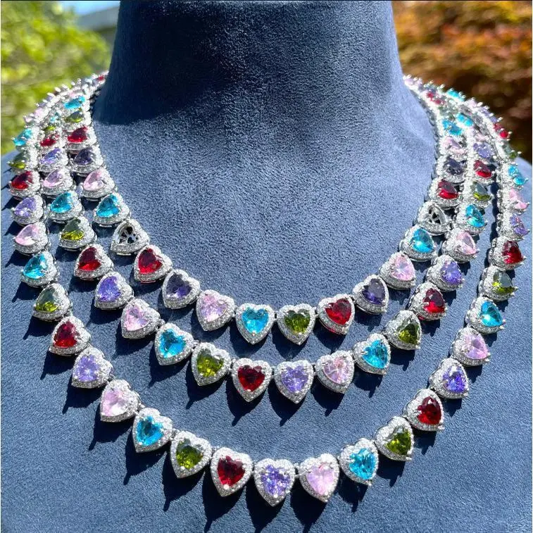 [ICE HUE] Unisex 18K Gold Vacuum Plated Copper Necklace with 5A+ Sri Lanka Colorful Zircon Dopamine Heart, Bohemia Miami Italy Mexico Micro-Inspired Luxury Costume Jewelry, Daily Wear Casual Gift, Unisex Appeal