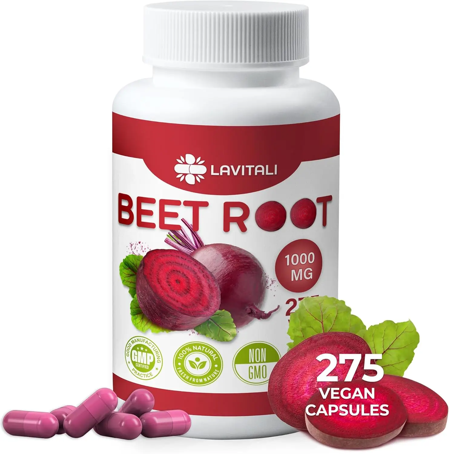 275 Beet Root Extract Capsules, 1000mg per Serving, 100% Natural & Pure from Beet Root, No Gluten, No Sugar, Vegan Capsules, High Concentrated Herbal