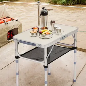 3-Height Adjustable Lightweight Aluminum Folding Camping Table with Storage Shelf for Camping Picnics Beach Days & BBQs