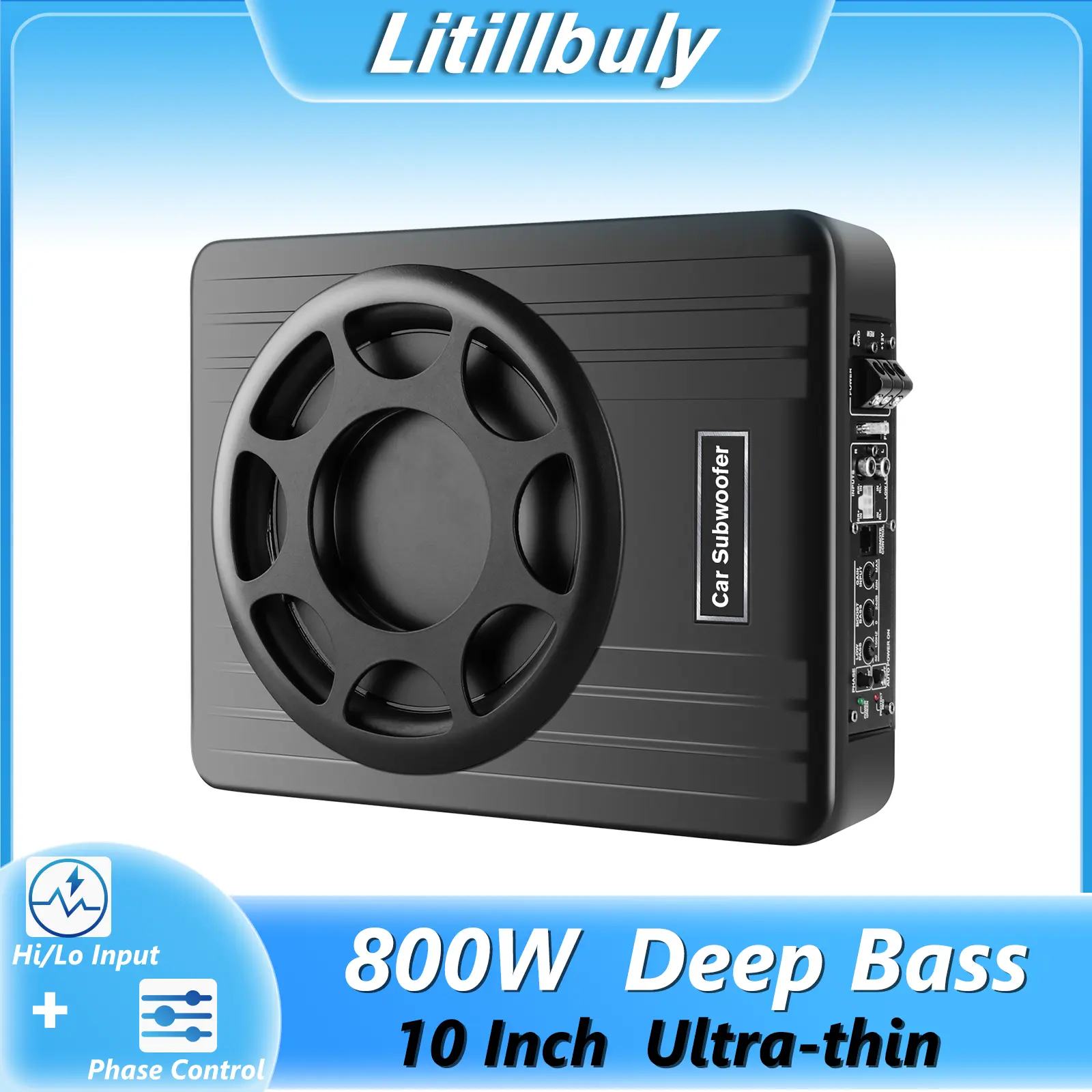 litillbuly 10 Inch Car Subwoofer,Slim Under Seat Car Subwoofer Powered, High/Low Level Input, Car/Truck Car Audio Subwoofer Sub Built in Amplifier