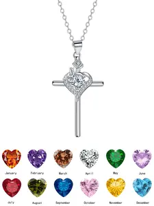 Elegant Heart-Shaped Cross Rose Gemstone Necklace, Stainless Steel Chain, Casual Style Jewelry for All Seasons, Women's Fashion Accessory