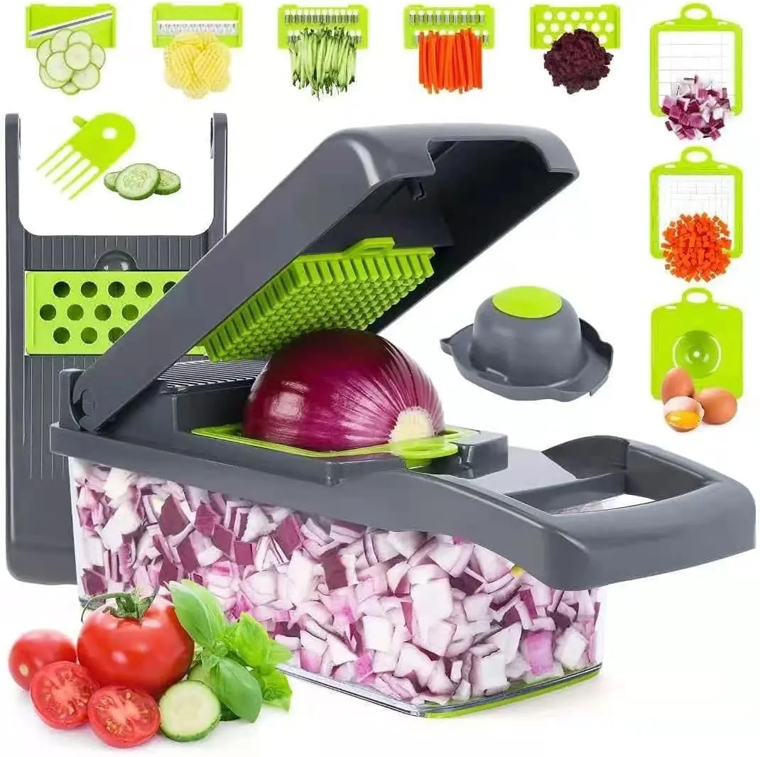 13 in 1 Food Chopper, kitchen Vegetable Slicer Dicer Cutter, Veggie Chopper With 8 Blades, With Container, Cucumber Slicer, Carrot Shredder
