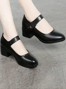 Fashionable Simple Stylish Youth Women High Heel Single Shoes, Autumn Winter Classic Elegant Classy, Buckle Design, Rubber, Outdoor Play, Street Commute, Party Activities