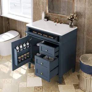 30'' Bathroom Vanity with Top Sink, Modern Bathroom Storage Cabinet with 2 Drawers and a Tip-out Drawer, Single Sink Bathroom Vanity (Same as SW 000122 AAC-1)