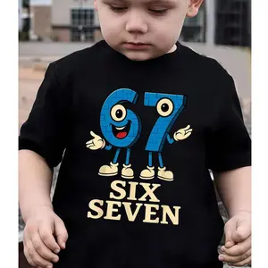 67 Six Seven Italian Brain Rot Math Joke T-Shirt - Funny Number 67 & 67 Design with Smiling Face, Casual Short Sleeve Round Neck Summer Top for &, Party & Casual Attire, Math T Shirt, Party Outfit, Playful Design, Comfortable Fit, Printed Shirt