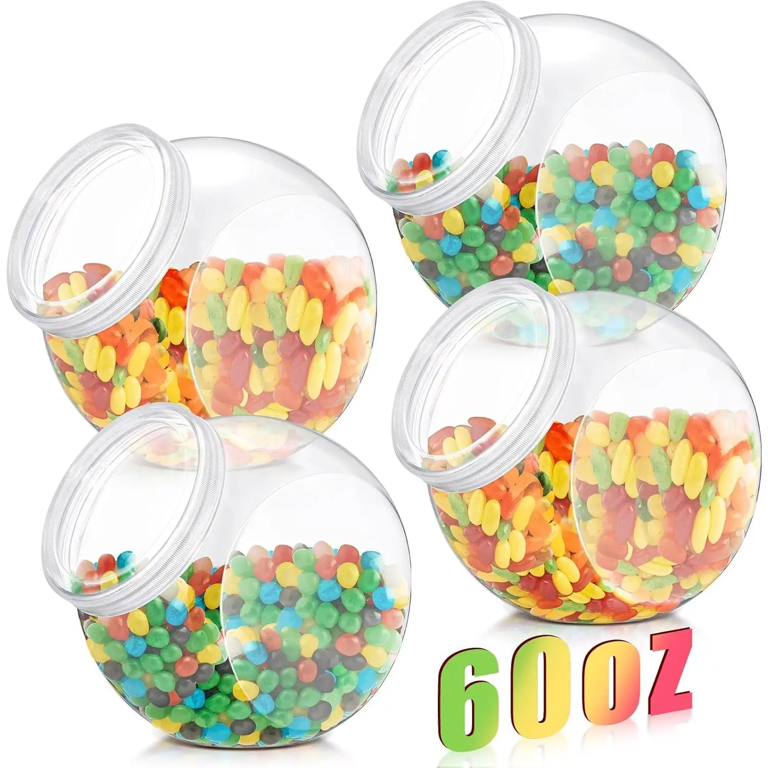 4 count 30/40/60 oz Plastic Candy Jar with Lid for Candy Buffet Large Storage Jar Clear  Storage Canisters Kitchen Countertop Container for Cookies Snacks Indoor Outdoor(60 oz)