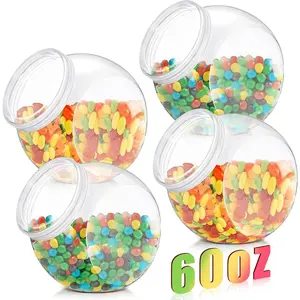 4 count 30/40/60 oz Plastic Candy Jar with Lid for Candy Buffet Large Storage Jar Clear  Storage Canisters Kitchen Countertop Container for Cookies Snacks Indoor Outdoor(60 oz)