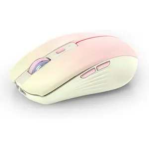 X-MUP14   Bluetooth Wireless Mouse, Rechargeable Multi-Device Computer Mice (Tri-Mode: BT1/BT2+2.4Ghz) with USB Receiver, Ergonomic Portable Mouse for Laptop, MacBook, PC, iMac, iPad(Khaki to Pink)