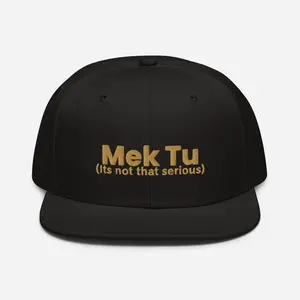 Mek Tu Snapback Hat - Structured 6-Panel High-Profile with Flat Visor & Grey Under Visor 85% Acrylic 15% Wool Plastic Snap Closure