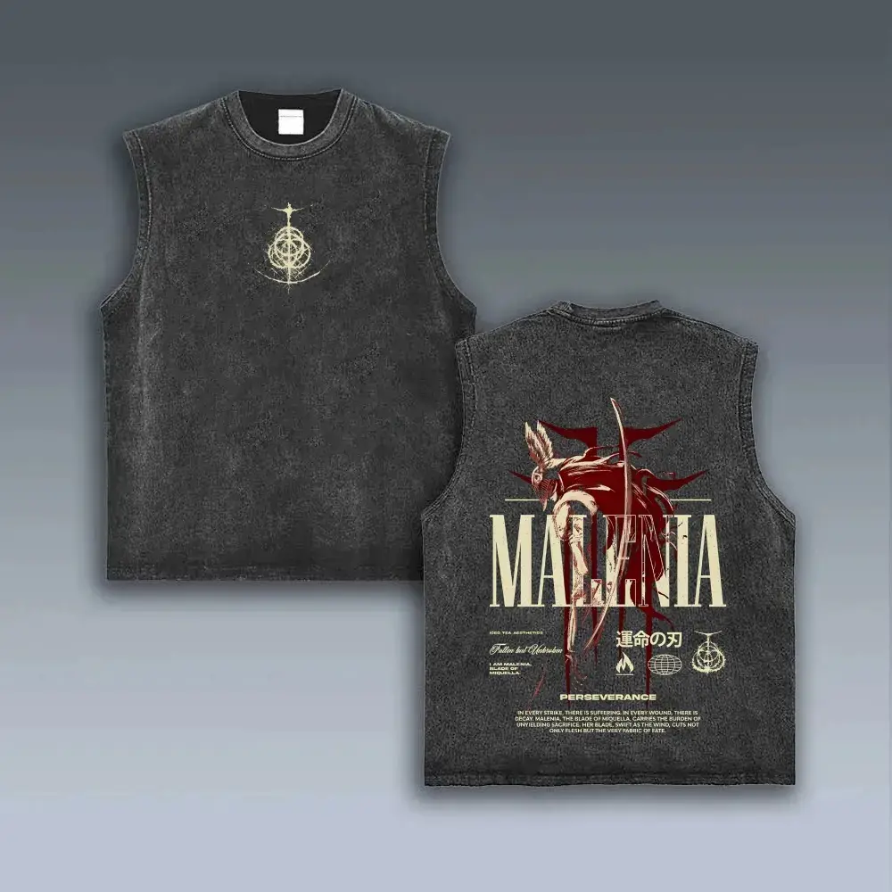 Elden Ring Malenia Vintage Washed Tank Top Gaming Muscle Tee Y2K Streetwear Gym Pump Cover Acid Wash Graphic Sleeveless Shirt Retro Game Merch Tiktok Finds Trendy Dark Aesthetic Workout Fit Mens Gamer Clothing Soulsborne Boss Rpg Activewear