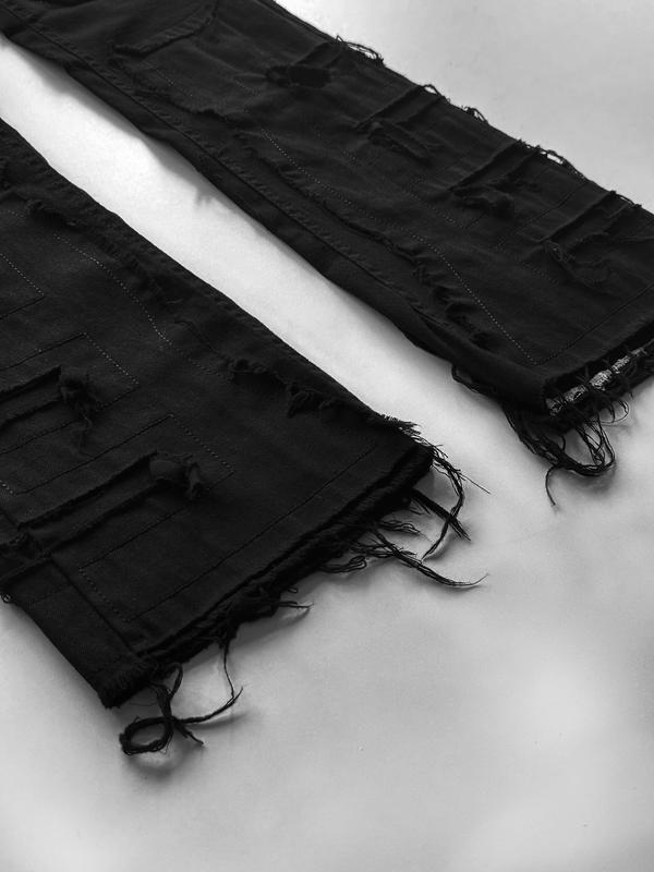 Men's micro-pull tassel patch Y2K style classic style jeans, 5 pocket design, cool men's pants, bootcut jeans men，fashionable casual wear