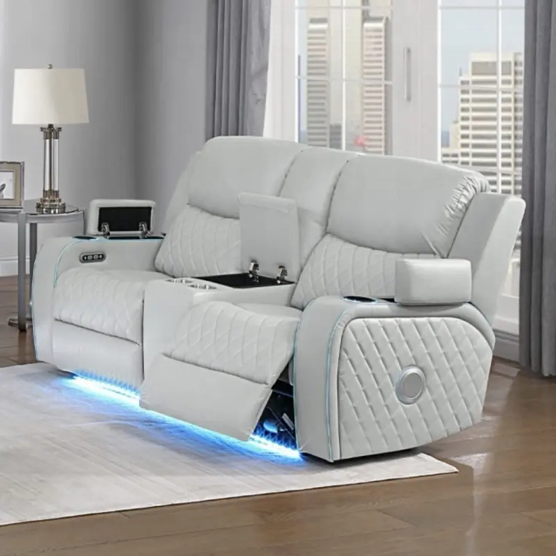 Elonzo Power Motion Loveseat w/Console, LED,Power Headrest & Speaker