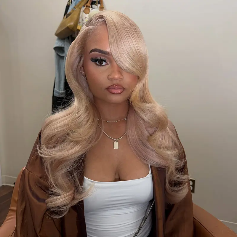 Ombre Blonde Milk Tea Color 13X6 Hd Transparent Lace Frontal 200% Density Body Wave Blonde Colored Brzilian Hair Wig Pre Plucked for Women