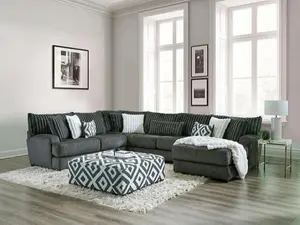 SM5196 3 pc Loughton Gun Metal Chenille Fabric Sectional Sofa with Chaise - Padded Backs & Channel Design for Comfort & Style