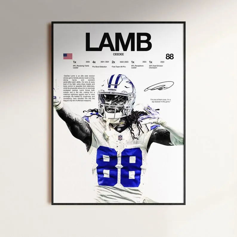 CeeDee Lamb Poster, NFL Wall Print, Football  NFL Poster Print, Sports Decor, Dallas Cowboys Poster, Football Gift