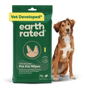 Earth Rated | Dog Ear Wipes, Vet-Developed Pet Ear Wipes for Dogs & Cats, Hypoallergenic Cleaner to Remove Dirt and Wax, Wild Oat Scent, 70 Count