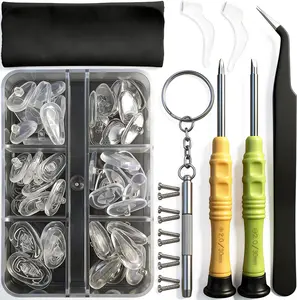 Eyeglass Nose Pads, GOTOBA 22 Pairs Screw-in Eyeglasses Nose Pads, Upgraded Glasses Nose Pad Replacement Kit with Eyeglass Screwdriver, Tweezers, Glasses Cloth, Small Screws.
