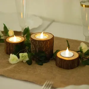 Set of 3 Wood Slice Votive Candle Holders Rustic 2.75", 1.5", 1.25" - Farmhouse Tree Branch Wedding Table Décor