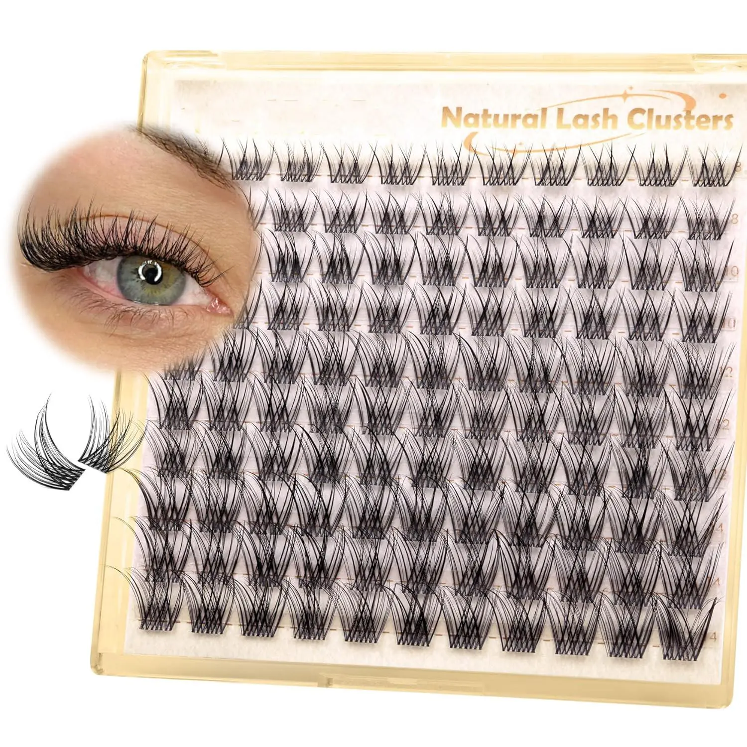 DIY Transparent Strip False Eyelashes, DIY Eyelash Clusters, Natural Volume Cat Eye D Curl for Beginners, 110pcs Multi-Style Length 8-14mm