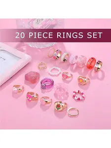 20 Pcs Resin Chunky Rings Set for Women Y2K Rings Knuckle Finger Stackable Joint Rings Colorful Acrylic Cute Trendy Rings Plastic Rings Statement Dome Thick Rings