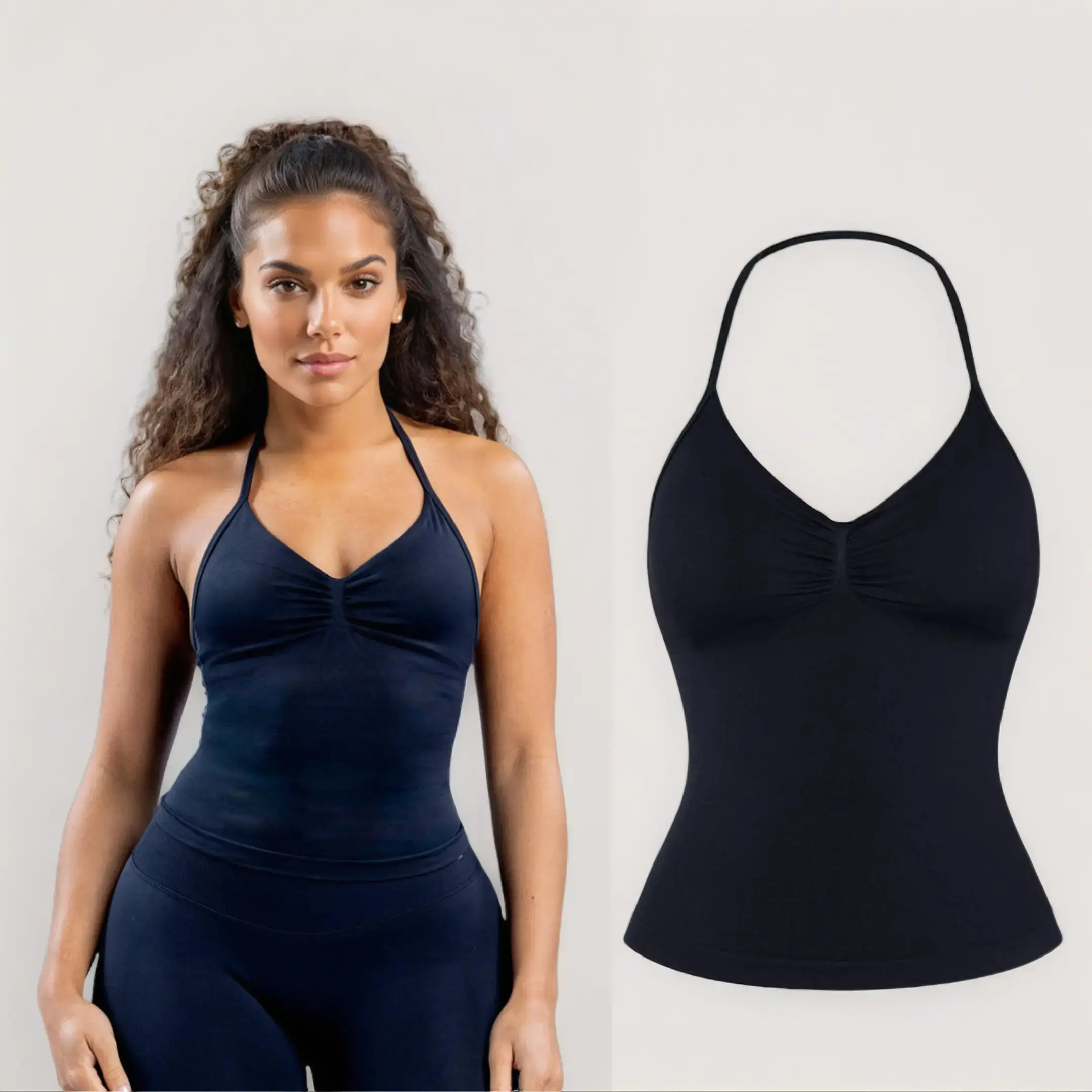Women Seamless Longline Halter Gym Top High-Strap Backless Yoga Tank With Removable Pads Performance Activewear For Fitness Running Training