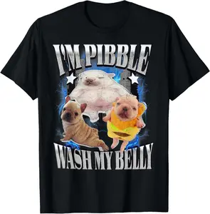 Cotton Graphic Tees Streetwear Silly pibble Meme wash My Belly Clean My Belly Meme T-Shirt