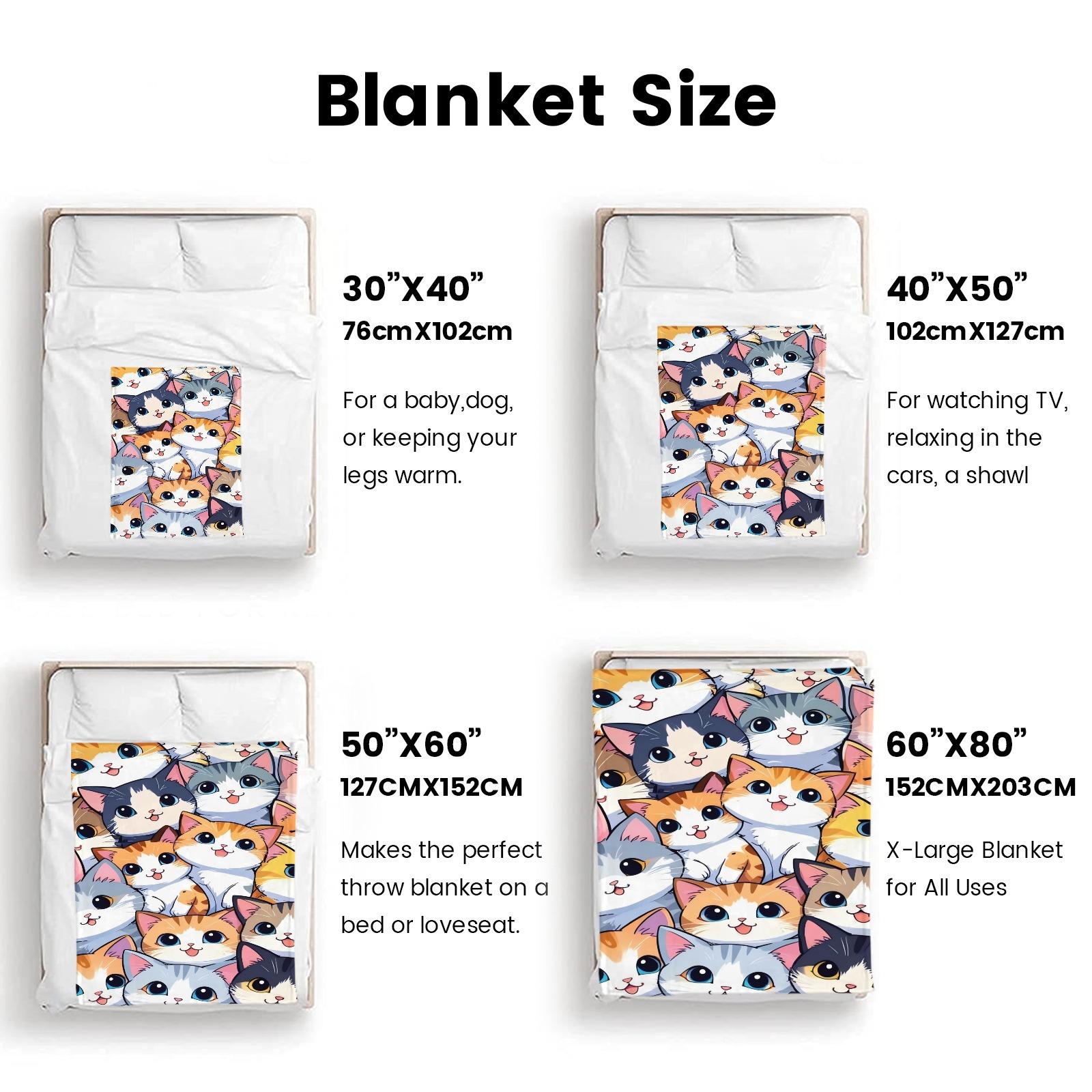 Anime Style Cute Cat Pile Flannel Blanket Soft Cozy Plush Throw Perfect Gift for Cat Lovers Anime Fans Warm Snuggle Blanket for Bedroom Lounge Trendy Kawaii Kitty Design