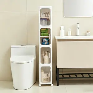 [DealsForYouDays] KATHY HOME Narrow Bathroom Storage Cabinet with Movable Wheels, Slim Storage Cabinet with 4 Doors & Removable Panel, Skinny Bathroom Organizers and Storage for Small Space, Corner, Kitchen, Laundry