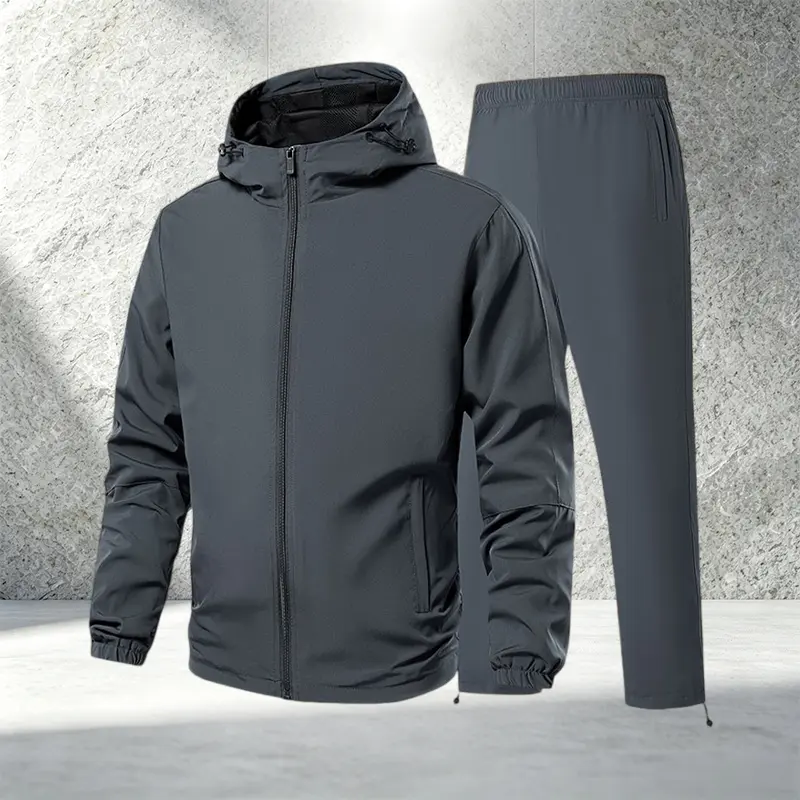 Men's 2-Piece Longsleeves Hoodie Jacket and Pants Set, Casual Relaxed Menswear, Spring Autumn Wear, Drawstring Cuffs, Fine Dense Stitching, Plain Solid Color, Easy-to-Match Everyday Outfit