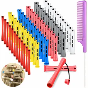 Hair Perm Rods Set, Short Plastic Perming Rods Cold Wave Rods 6 Sizes Hair Curling Rollers with 1 Piece Steel Pintail Hair Comb for Hairdressing Hair Styling