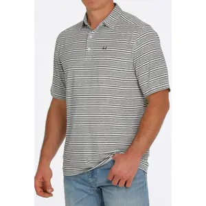 Cinch Grey/White Strip Arena Flex Polo Short Sleeve