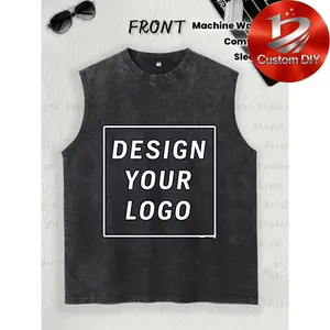 Summer Retro Customized Men's Training Sleeveless T-shirt Custom Logo Premium Vintage Washed Black Sleeveless Tank Top, 100% Cotton Distressed Oversized Shirt, Personalized Luxury Streetwear for Men & Women, Elevate Your Brand with Custom Apparel