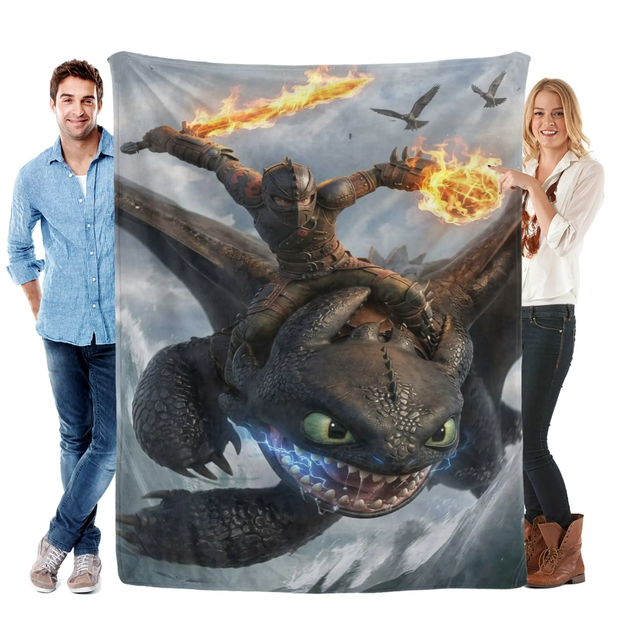 How To Train Your Dragon Toothless & Hiccup Adventure Flannel Blanket, Epic Flying Scene Graphic Soft Cooling Throw for Bedroom Camping, Fantasy Movie Decor, Ideal Xmas Birthday Gift for Children & Animation Lovers