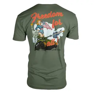 Freedom For All Tactical T-Shirt – Zero Foxtrot Patriotic Vintage Pin-Up Girl Tee, American Flag Liberty Tank Graphic Shirt, Retro WWII Military Veteran Apparel Gift for Men