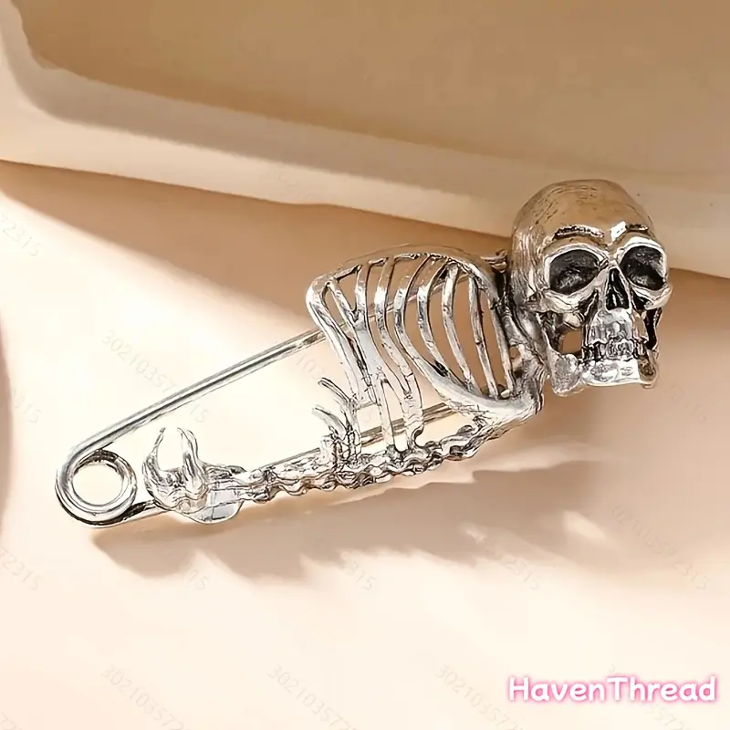 Vintage Punk Skeleton Brooch - Women's Gothic Statement Accessory for Halloween Parties, Sports & Outdoor Clothing Accent, Pins, Funky, Female, Events, Skeleton Motif, Punk Gothic