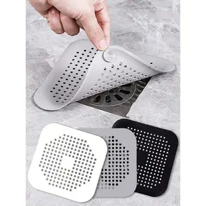 Silicone Hair Catcher with Suction Cup, Square Shower Drain Cover, Bathroom and Kitchen Sink Filter, Easy Install, 2 Pack, Bathroom Accessory