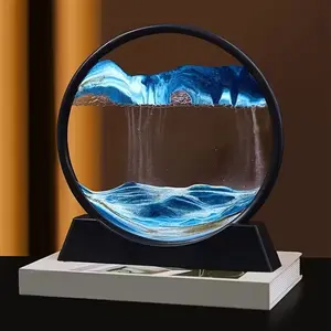 Elegant 3D Dynamic Liquid Sand Art, Flowing Sand Painting Round Glass, Deep Sea Sand Display, Relaxing Desktop Toy for Adults & Kids, Desktop Statue