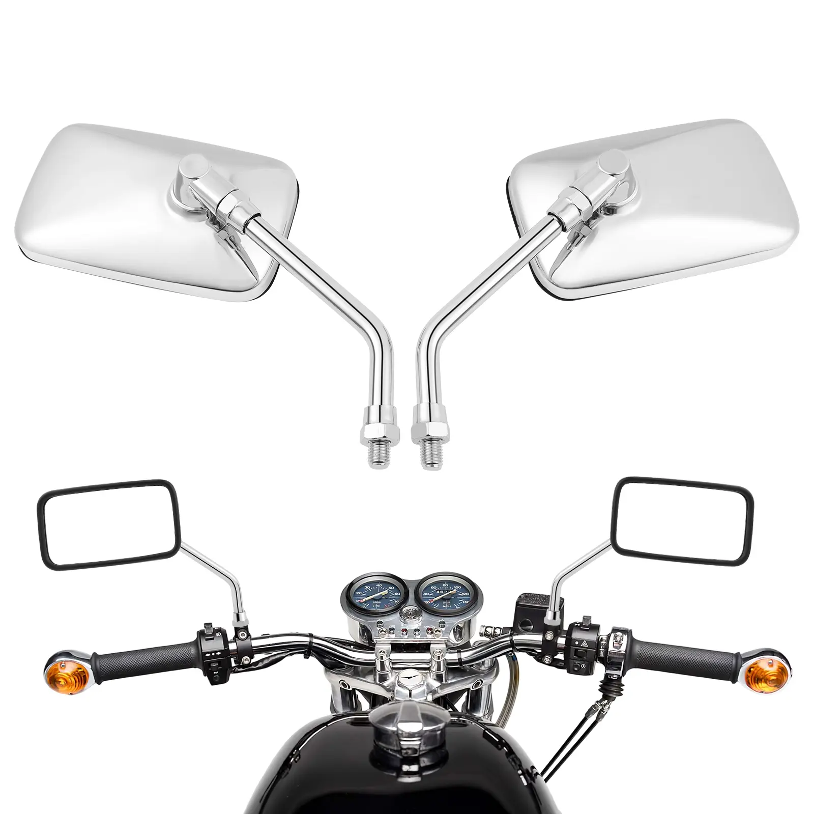 DREAMIZER Universal Motorcycle Mirrors M10 Chrome Rectangle Handlebar Rearview Mirrors For Honda Shadow MSX125 Kawasaki Vulcan Z900 Suzuki