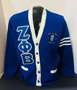 Zeta Phi Beta Royal Cardigan with White Stripes on sleeve with Embroidery. Sale Price ends Sunday!