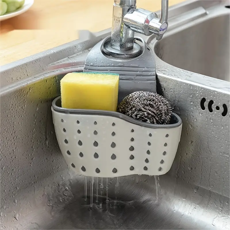 1pc Adjustable Kitchen Sink Hanging Drain Basket, Sponge Holder, Faucet Drain Basket, Toiletries Storage Basket